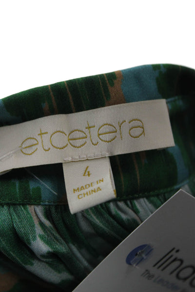 Etcetera Womens Basic Silk Abstract Collared Long Sleeve Button Blouse Size 4