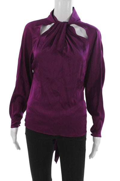Milly Womens Basic Purple Satin High Neck Long Sleeve Blouse Size S