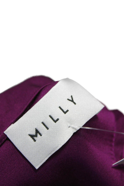 Milly Womens Basic Purple Satin High Neck Long Sleeve Blouse Size S