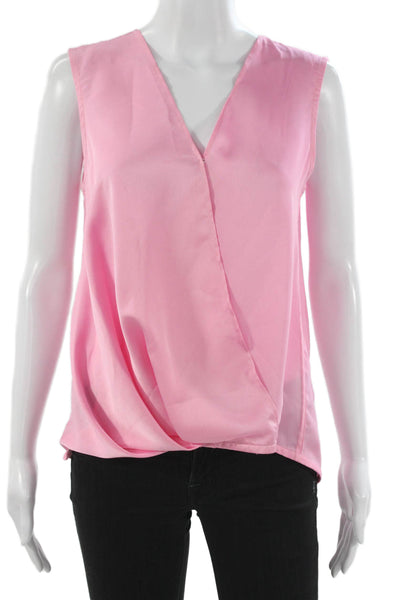 Milly Women Basic Sleeveless V-Neck Blouse Pink Polyester Size S
