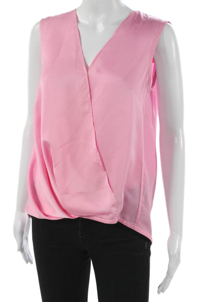 Milly Women Basic Sleeveless V-Neck Blouse Pink Polyester Size S