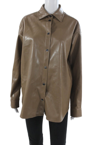 Kenneth Cole Women Basic Collared Button Up Blouse Brown Long Sleeve Size S