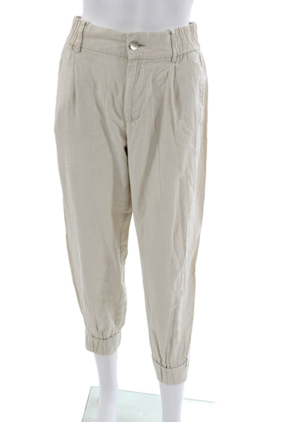 Zara Women Jogger Pants Beige Viscose Blend Button Solid Spring Size XS