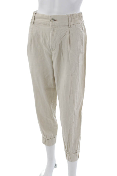 Zara Women Jogger Pants Beige Viscose Blend Button Solid Spring Size XS