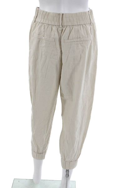 Zara Women Jogger Pants Beige Viscose Blend Button Solid Spring Size XS