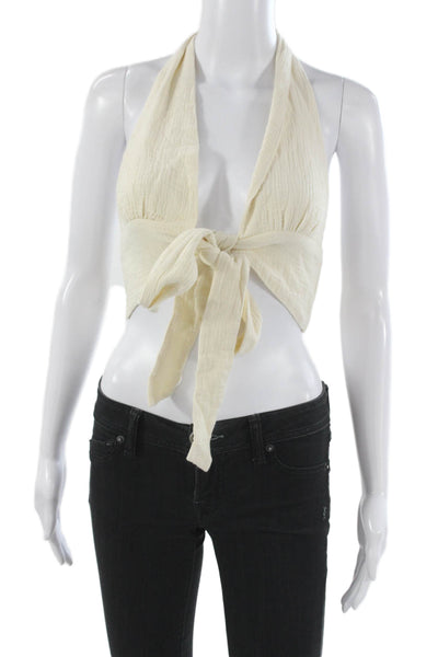 L Space Womens Cropped Halter Tank Ivory Cotton Tie Sleeveless Size XS