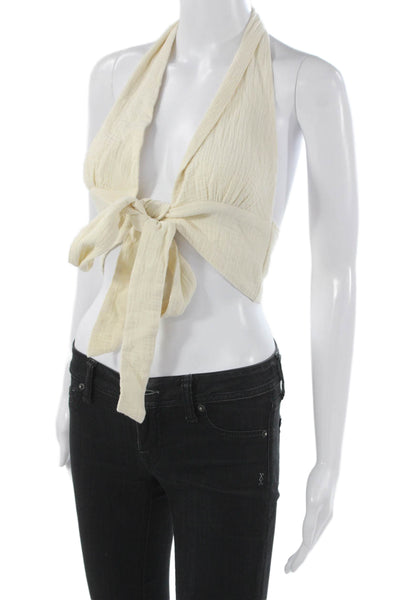 L Space Womens Cropped Halter Tank Ivory Cotton Tie Sleeveless Size XS
