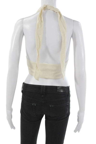 L Space Womens Cropped Halter Tank Ivory Cotton Tie Sleeveless Size XS