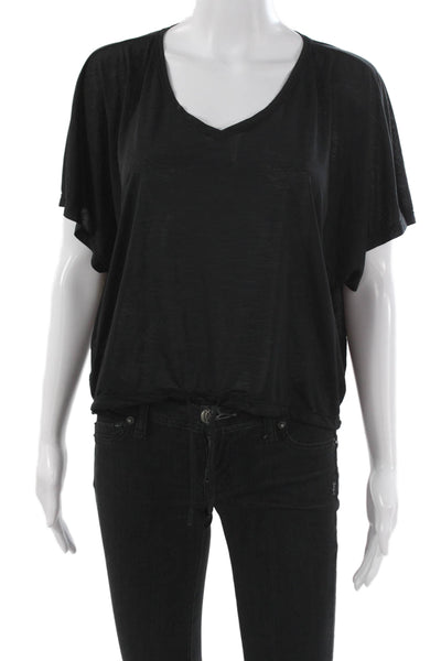Lululemon Women Basic T-Shirt Black V-Neck Short Sleeve Nylon Blend Size 6