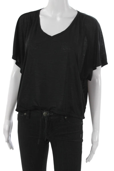Lululemon Women Basic T-Shirt Black V-Neck Short Sleeve Nylon Blend Size 6