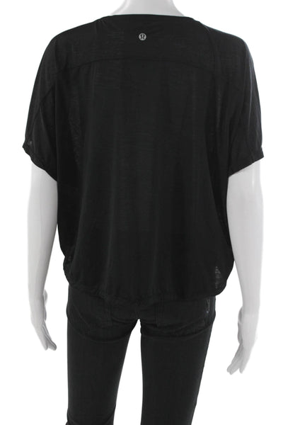 Lululemon Women Basic T-Shirt Black V-Neck Short Sleeve Nylon Blend Size 6