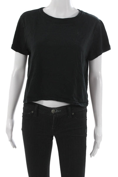 WSLY Womens Cropped T-Shirt Black Organic Cotton Crew Neck Short Sleeve Size M
