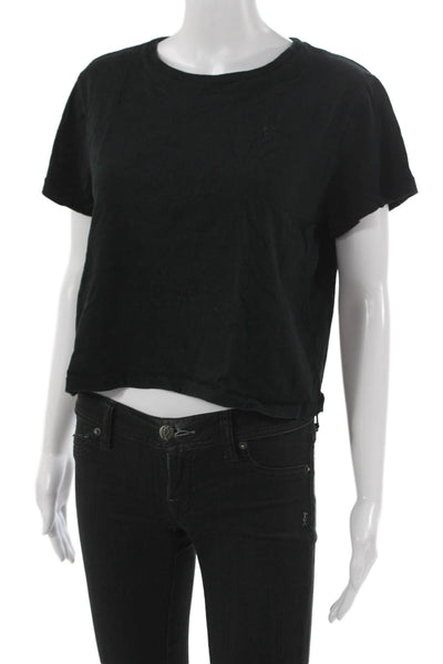 WSLY Womens Cropped T-Shirt Black Organic Cotton Crew Neck Short Sleeve Size M
