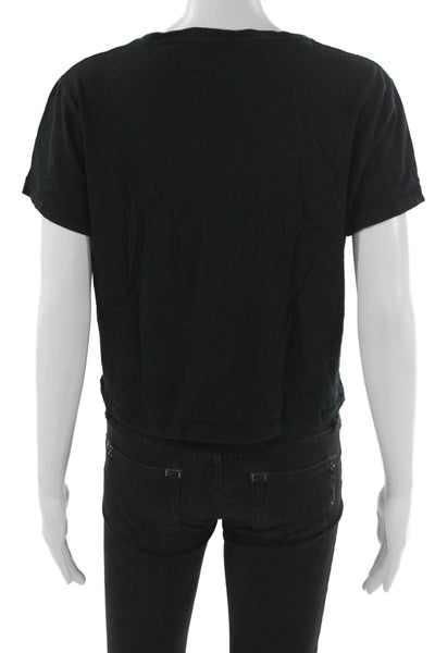 WSLY Womens Cropped T-Shirt Black Organic Cotton Crew Neck Short Sleeve Size M