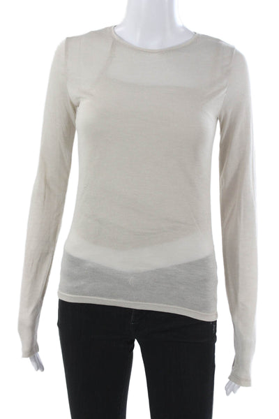 Zara Womens Basic Beige Long Sleeve T-Shirt Round Neck 50% Polyester Size S