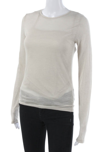 Zara Womens Basic Beige Long Sleeve T-Shirt Round Neck 50% Polyester Size S