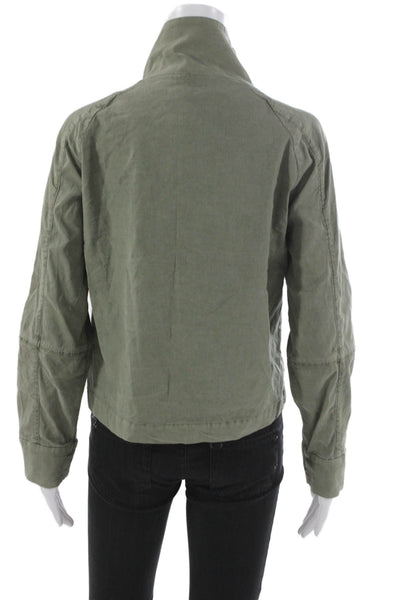 Evereve Women Military Jacket Green Linen Blend Long Sleeve Snap Size S