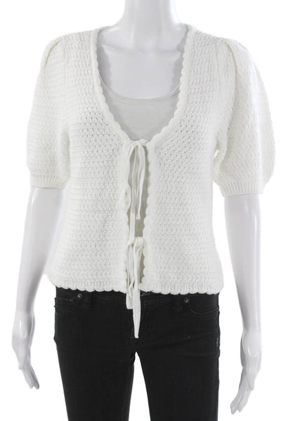 Splendid Womens Cardigan V Neck White 60% Cotton Short Sleeve Size XS Petites