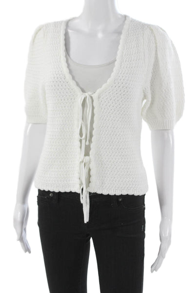 Splendid Womens Cardigan V Neck White 60% Cotton Short Sleeve Size XS Petites