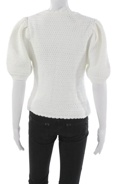 Splendid Womens Cardigan V Neck White 60% Cotton Short Sleeve Size XS Petites
