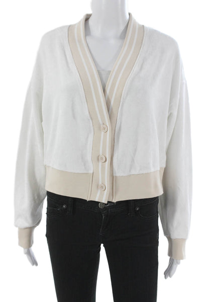 Joy Lab Womens White Striped V-Neck Cardigan Long Sleeve Cotton Blend Size XS