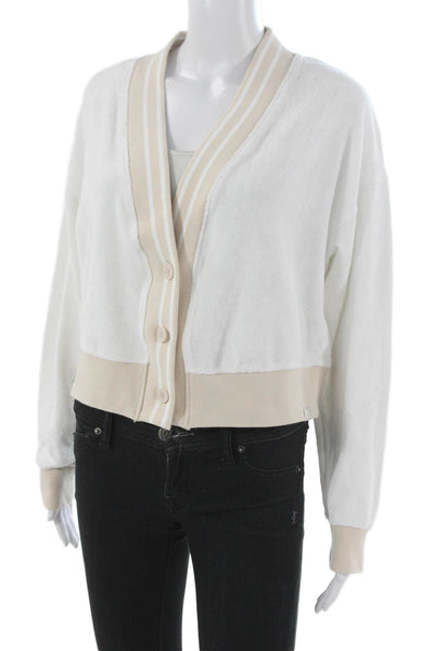 Joy Lab Womens White Striped V-Neck Cardigan Long Sleeve Cotton Blend Size XS