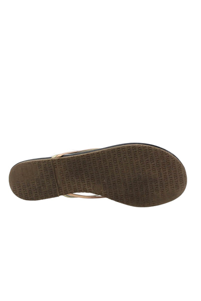 TKEES Womens Metallic Thin T Strap Sandals Brown Gold Leather Size 7
