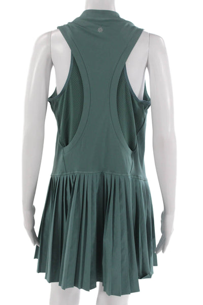 Athleta Womens Fit & Flare Dress Green V-Neck Sleeveless Zip Polyester Size L
