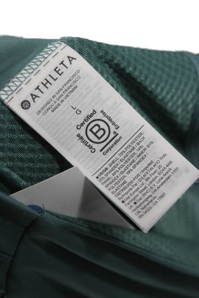 Athleta Womens Fit & Flare Dress Green V-Neck Sleeveless Zip Polyester Size L
