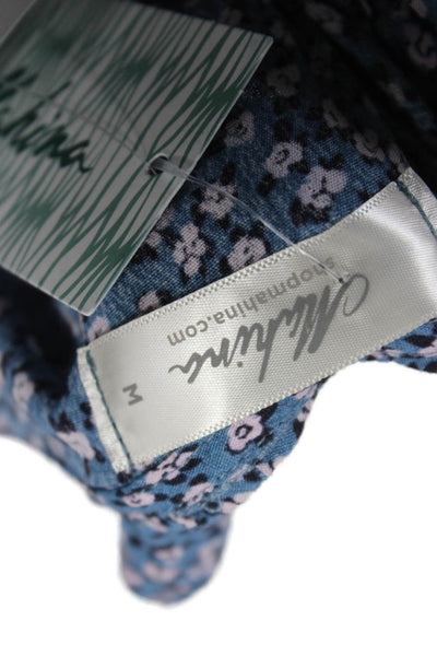 Mahina Womens Button V-Neck Floral Viscose Midi Dress Sleeveless Blue Size M