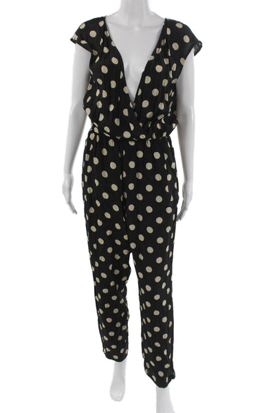 Corey Lynn Calter Womens Black Polka Dot V-Neck Viscose Jumpsuit Size M