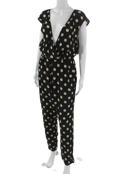 Corey Lynn Calter Womens Black Polka Dot V-Neck Viscose Jumpsuit Size M