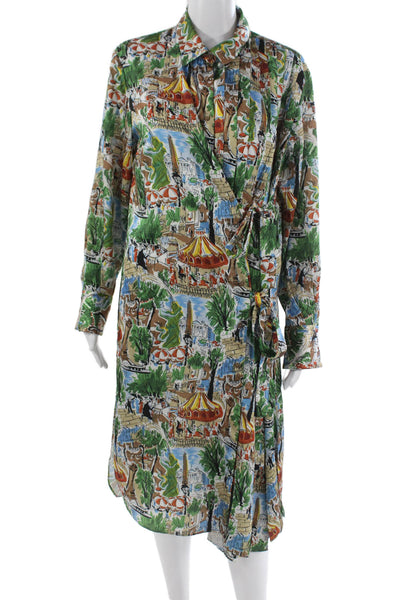 Zara Women Wrap Dress Collared Long Sleeve Knee Length Multicolor Size L