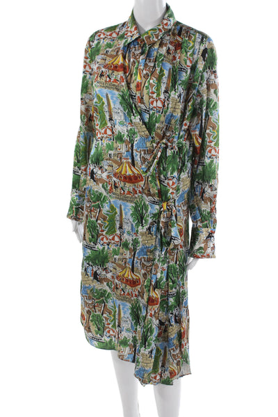 Zara Women Wrap Dress Collared Long Sleeve Knee Length Multicolor Size L