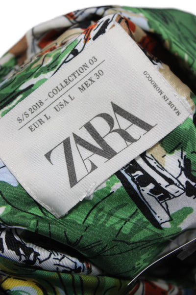 Zara Women Wrap Dress Collared Long Sleeve Knee Length Multicolor Size L