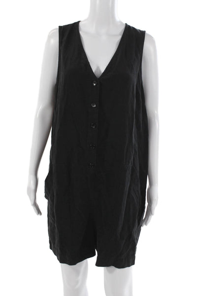 Hatch Women Maternity Romper Black V-Neck Sleeveless Button Tencel Short Size 3