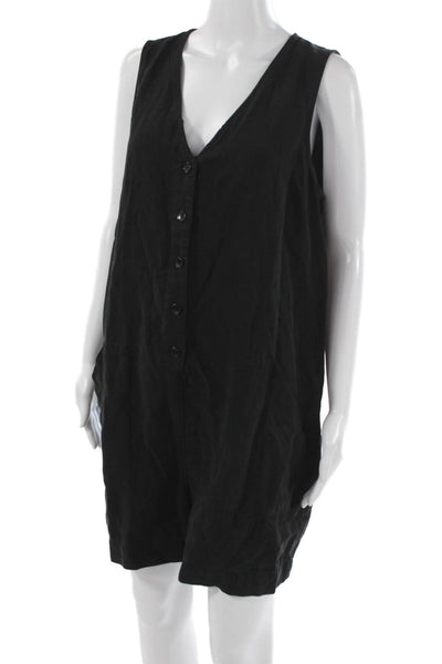 Hatch Women Maternity Romper Black V-Neck Sleeveless Button Tencel Short Size 3