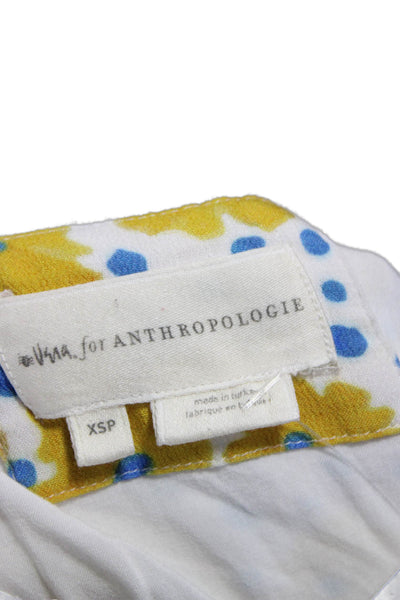 Anthropologie Women Floral V-Neck Mini Dress Yellow Long Sleeve Size PXS