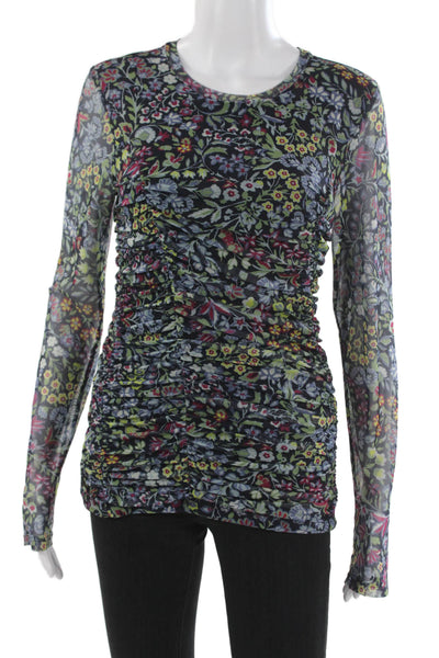 BCBGMAXAZRIA Womens Floral Tunic Blouse Long Sleeve Multicolor Size S