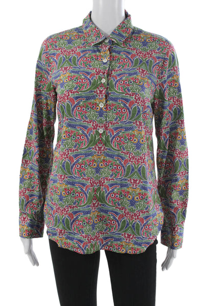J Crew Womens Basic Floral Collared Long Sleeve Cotton Blouse Button Size 4