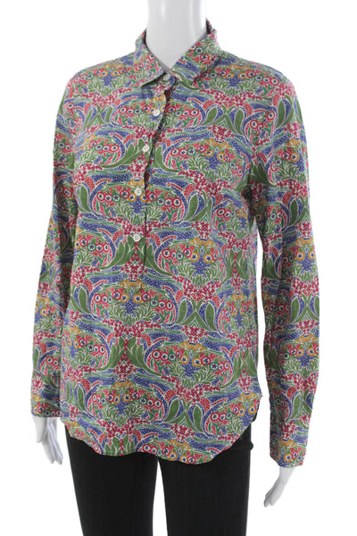J Crew Womens Basic Floral Collared Long Sleeve Cotton Blouse Button Size 4