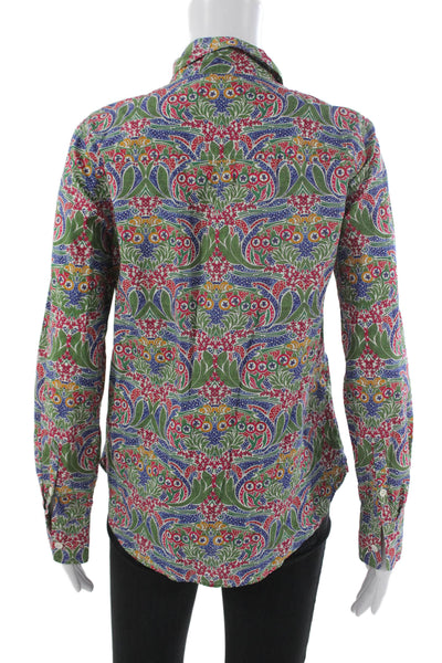 J Crew Womens Basic Floral Collared Long Sleeve Cotton Blouse Button Size 4
