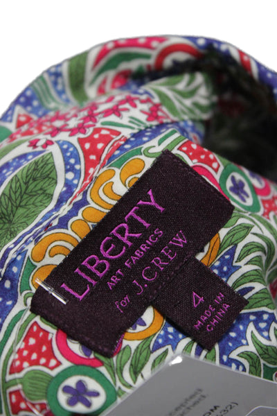 J Crew Womens Basic Floral Collared Long Sleeve Cotton Blouse Button Size 4