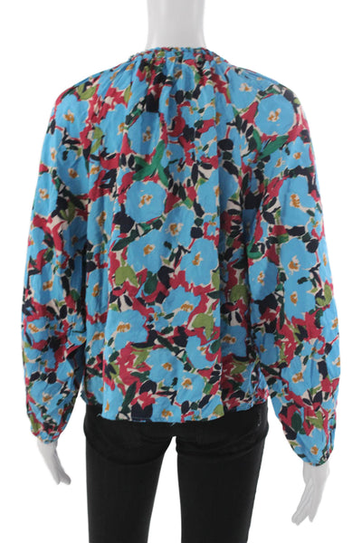 Mahina Women Floral V-Neck Rayon Pullover 3/4 Sleeve Blouse Multicolor Size M