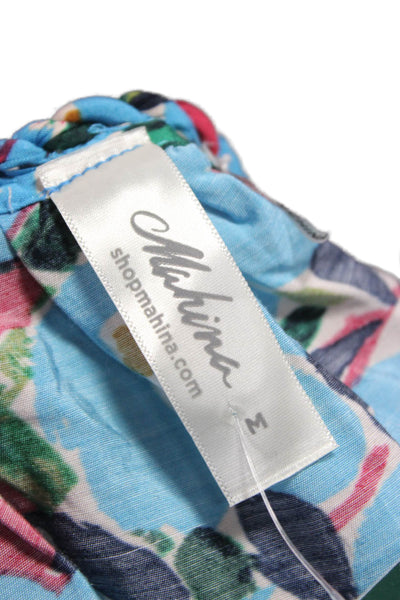 Mahina Women Floral V-Neck Rayon Pullover 3/4 Sleeve Blouse Multicolor Size M