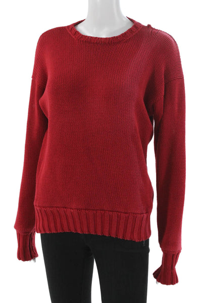 Polo Ralph Lauren Women Pullover Sweater Red Crew Neck 100% Cotton Size M