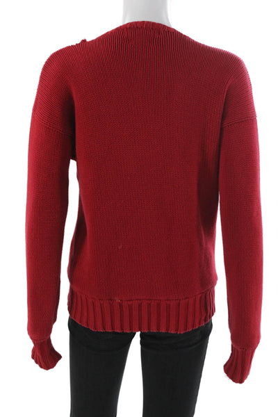 Polo Ralph Lauren Women Pullover Sweater Red Crew Neck 100% Cotton Size M