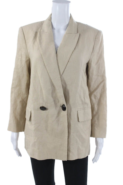 Zara Women Basic Linen Jacket Beige Button Long Sleeve Size XS