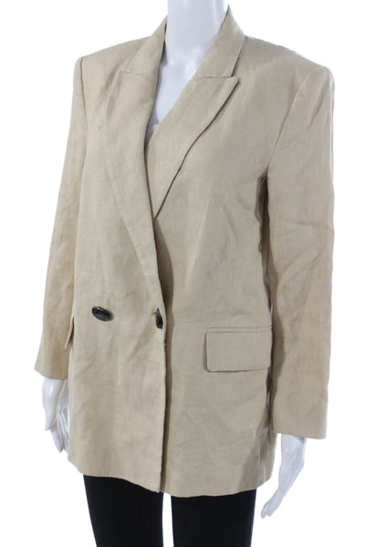Zara Women Basic Linen Jacket Beige Button Long Sleeve Size XS