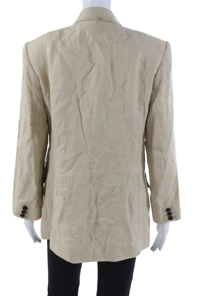 Zara Women Basic Linen Jacket Beige Button Long Sleeve Size XS